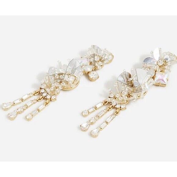 J. Crew White Crystal and Sequin Gold Tone Drop Dangle Earrings Shiny Bling New - Picture 4 of 13